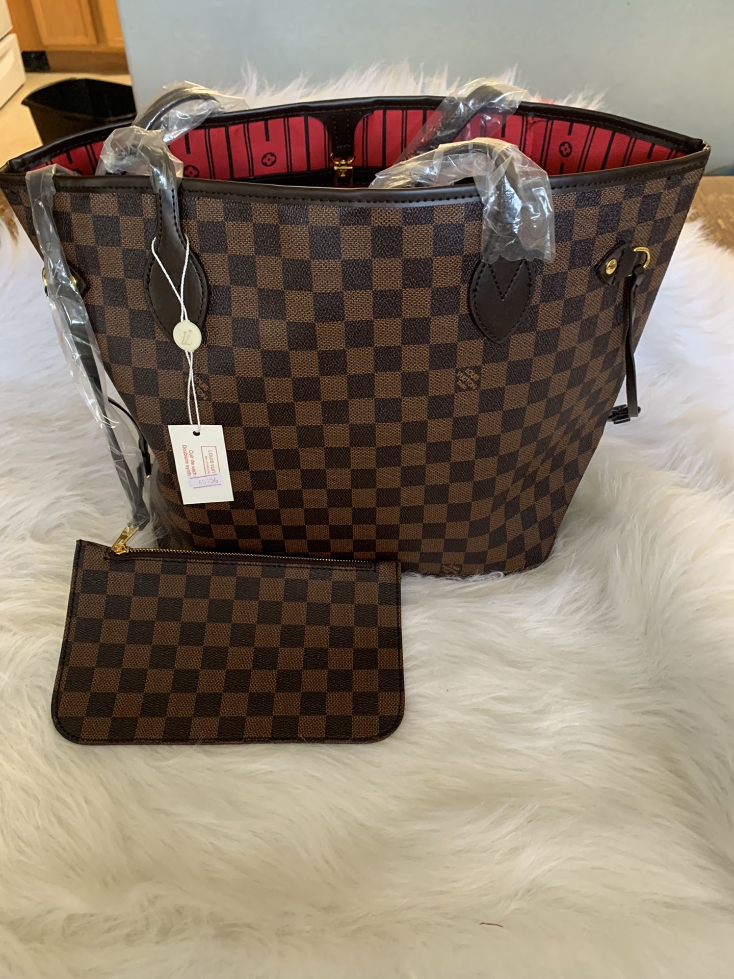 Purse Brand New Brown Check  Also Come With Small Wallet