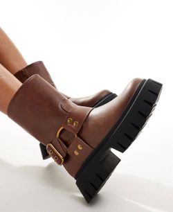 NWT ASOS buckle biker moto boots - brown