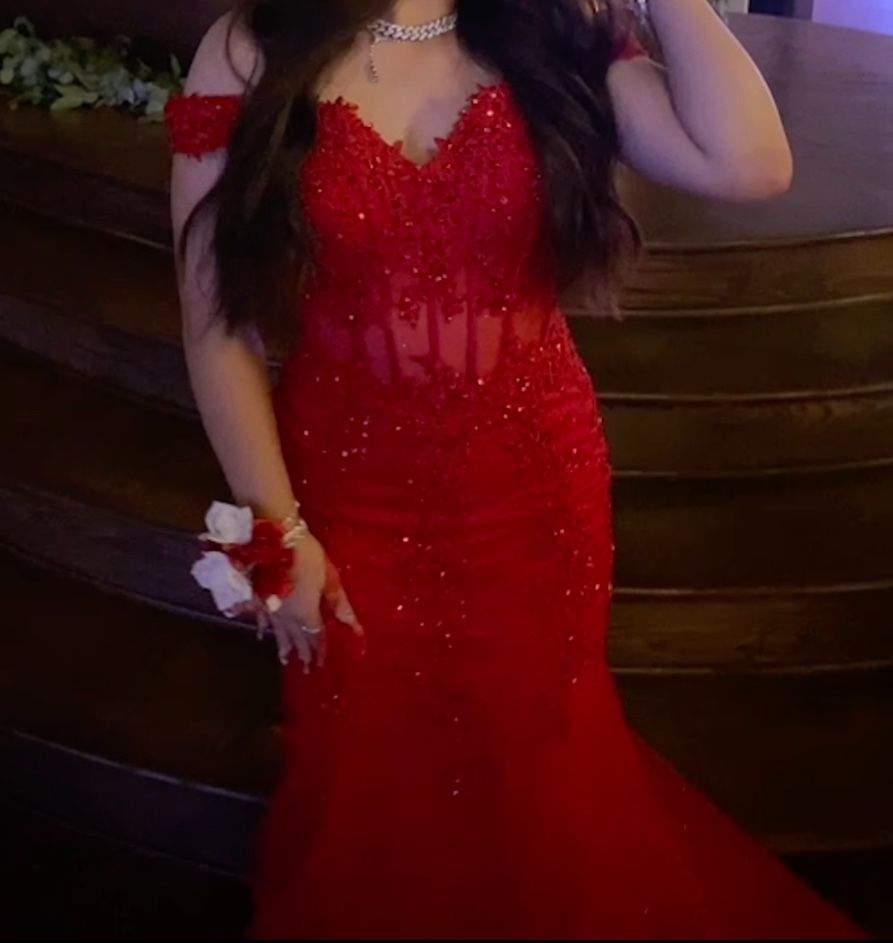 Red prom dress, worn once, size S/M