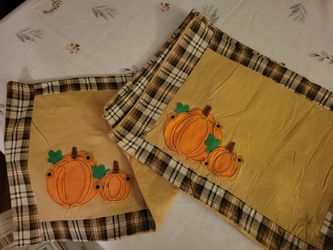 Fall Pumpkin Fabric Table Runner or placemats
