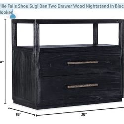 Linville Falls Shou Sugi Ban Two Drawer Wood Nightstand in Black by Hooker Set Of 2