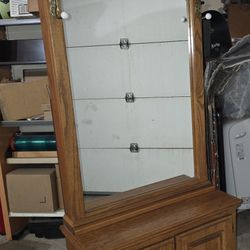 Vintage Oak Hall Tree With Mirror/Storage Cabinet/Coat Hooks