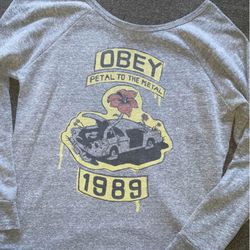 women’s obey, gray crewneck sweatshirt, size small