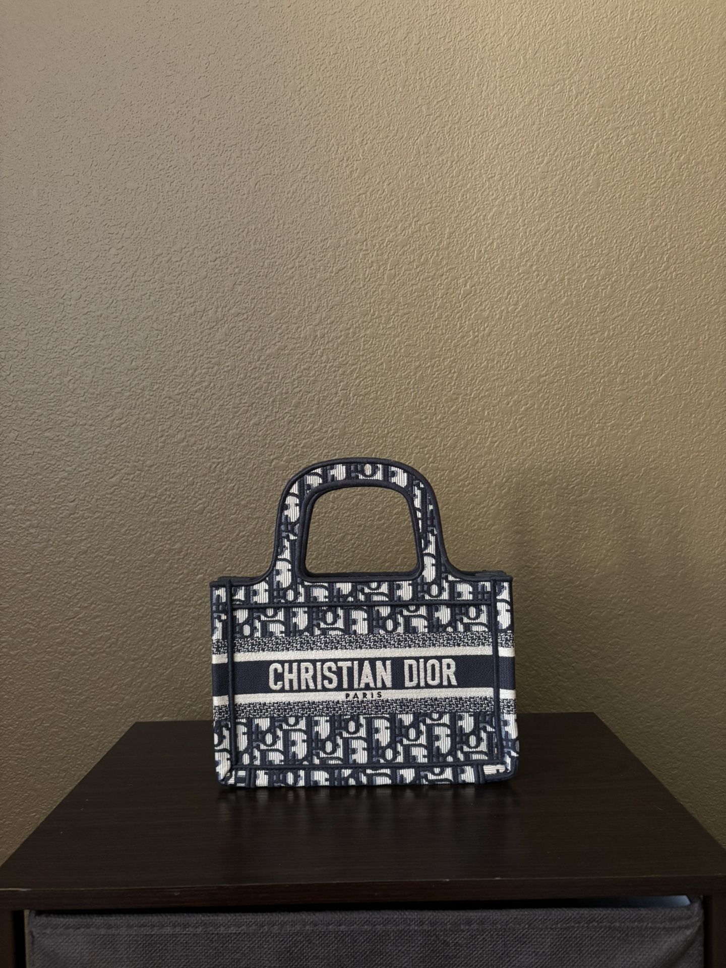 Christian Dior Oblique Mini Book Tote Handbag Logo Navy Canvas