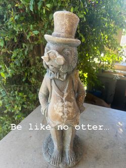 Otterly Adorable; Vintage 1950s Whimsical Cement Otter in Top Hat Yard Art: