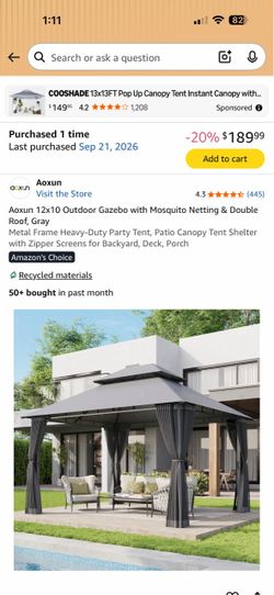 12x10 Outdoor Gazebo with Mosquito Netting & Double Roof, Gray