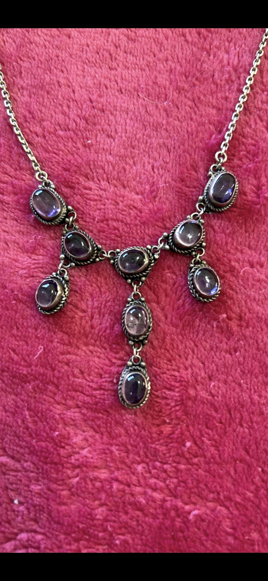 925 Sterling silver/ Amethyst vintage necklace, 20".