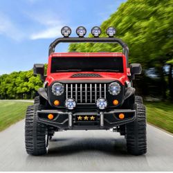 Electric Car With Remote Control, 2 Seater Ride On Toy, Colorful LED Lights, Adjustable Speed, USB & MP3 - Red  46.85"W × 31.5"D × 32.28"H - 52.91 lb 