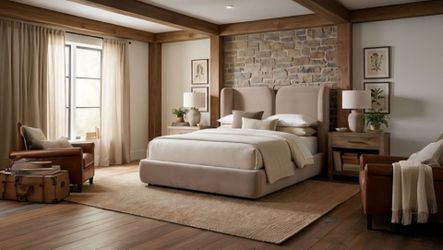 Frame Queen Platform Bed Teak Brown Velvet fabric, New Especial price