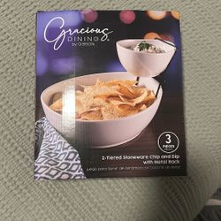 2 Tiered stoneware Chip And dip Bowls