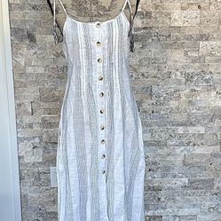 Blue Island White Gray Striped Dress. Size Small