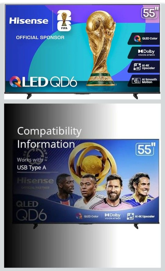 Hisense 55" Class QD6 Series (55QD6QF, 2025 Model) QLED 4K UHD Smart Fire TV, Voice Remote with Alexa, Dolby Vision, Dolby Atmos, Motion Rate 120, HDR