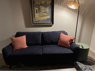 Blue mid century style sofa couch 74” barely used