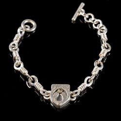 Harley Davidson 90 Anniversary 925 Sterling Silver Bracelet 18K Gold Logo Sz 14