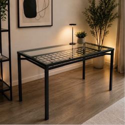 Glass Top Dining Table with Black Metal Frame