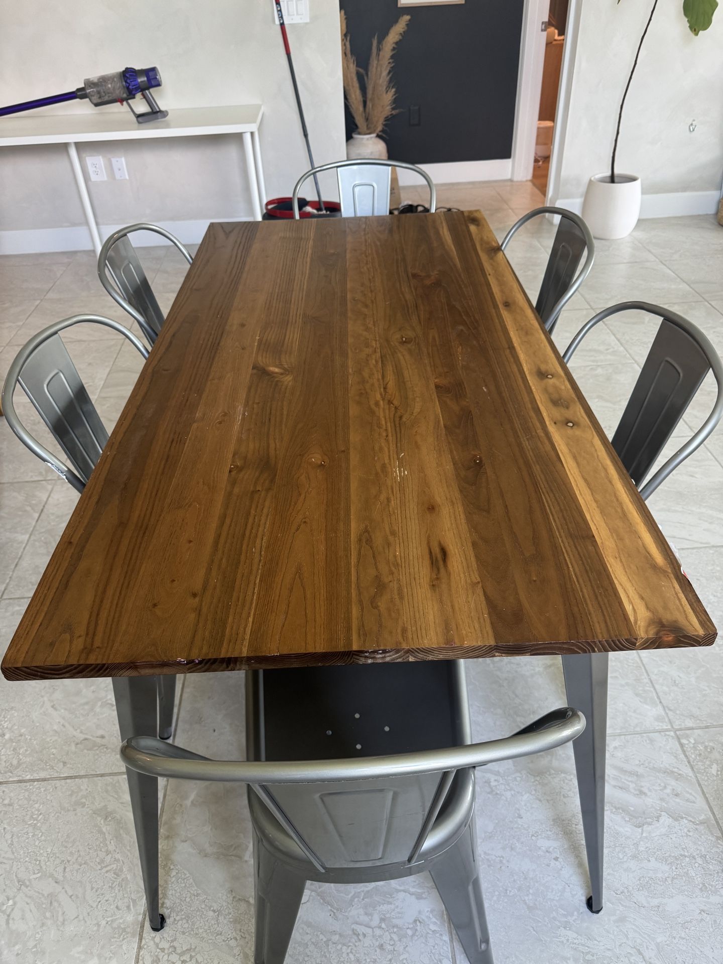Stylish Solid Wood + Metal Industrial Dining Table Set – Seats 6 – $325 OBO