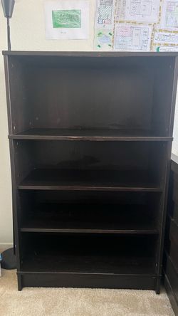 Dark Brown Wood Bookshelf 4 Shelves