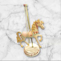 Vintage Carousel Merry-Go-Round Bisque Hand Painted Figurine Horse Brass Pole