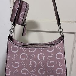 Pink Guess shoulder bag with pouch 