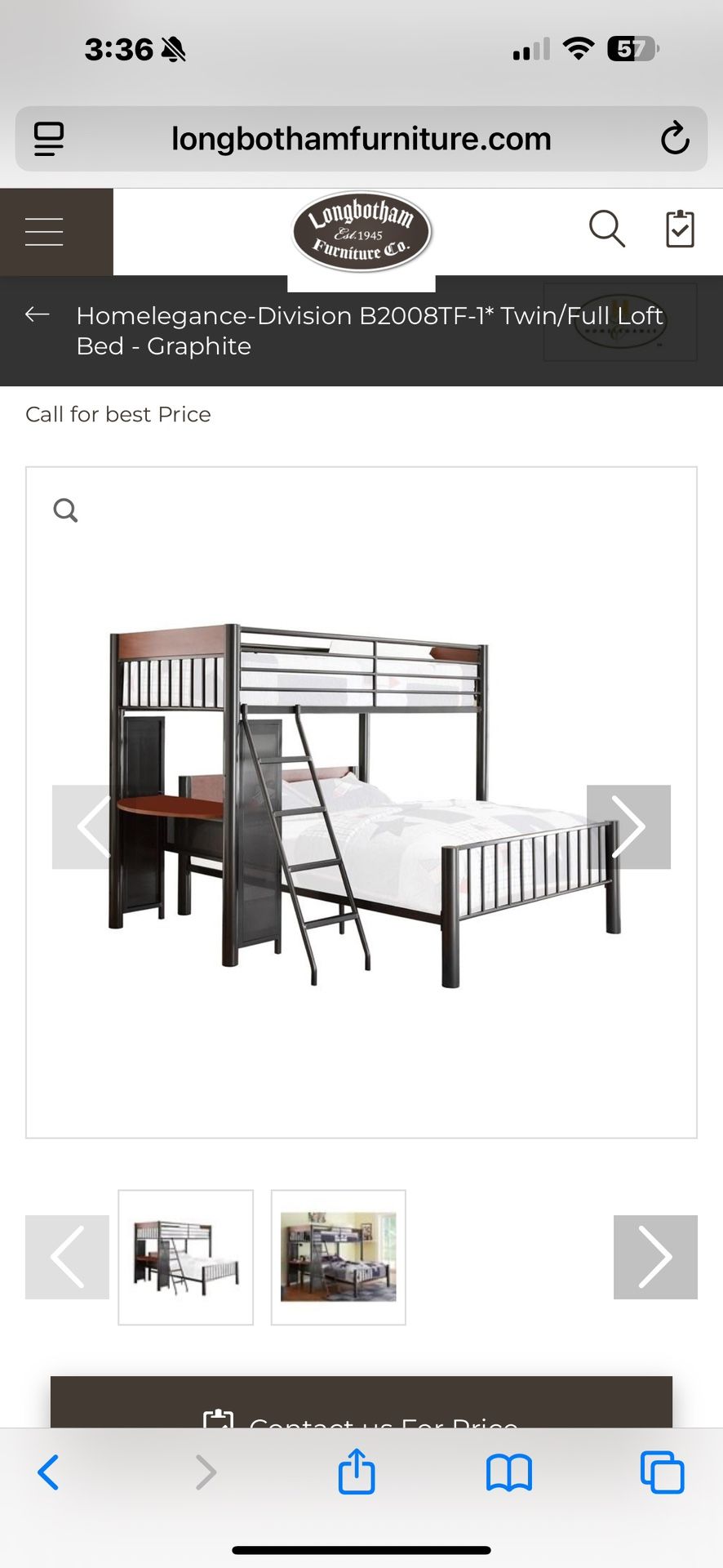 Metal Bunk Bed, Twin Over Full.