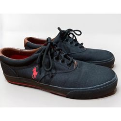 Polo Ralph Lauren Men Harvey Canvas Tennis Shoes Black Red Vaughn-Ne Size 9
