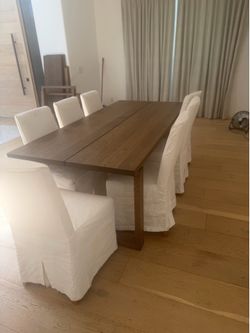 Modern 7’ Dining Table + 7 White Chairs – Complete Set – $1,000