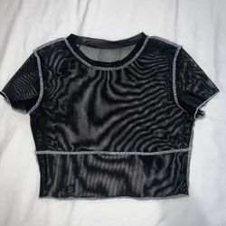 SHEIN Contrast Stitch Sheer Mesh Top With out Bra 
