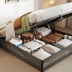 Queen Size Lift Up Storage Bed - Gray 