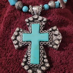 Ladies Turquoise New Necklace With Beautiful Cross