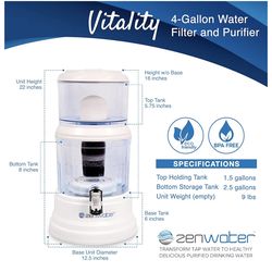 ZENWATER 4-Gallon Countertop Gravity Water Filter System - Portable Alkaline Filtration System - Enjoy Clean and Mineral-Rich Hydration At Home, Offic