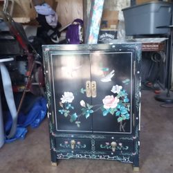 Chinese Antique Asian Black Lacquer Cabinet