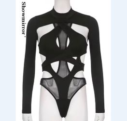Black Cut-Out Long Sleeve Bodysuit