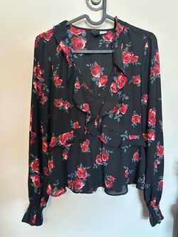Floral ruffle-front blouse
