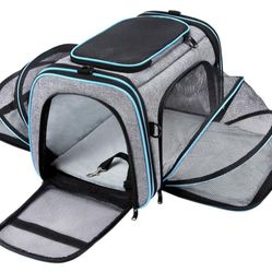 Airline Approved Pet Carrier, Large Soft Sided Pet Travel TSA Carrier 4 Sides Expandable Cat Collapsible Carriers with Removable Fleece Pad and Pocket