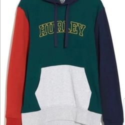 HURLEY SPELLED OUT LOGO MEN'S FLEECE PULLOVER HOODIE SWEATER SIZE LARGE GREEN/RED/BLUE  BRAND NEW WITH TAGS CHECK OUT THE REST OF MY OFFERS. 
