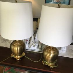 Two Gold Lamps With Shades