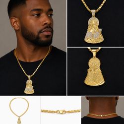 Gold CZ Religious Figure Pendant Necklace