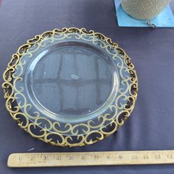 Gold Metal And Glass Centerpiece Plate