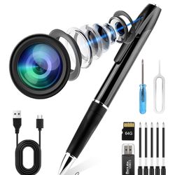 New Mini Spy Camera Pen 1080P Full HD Video Recorder with 64GB Card, USB Charging, Security Surveillance Camera
