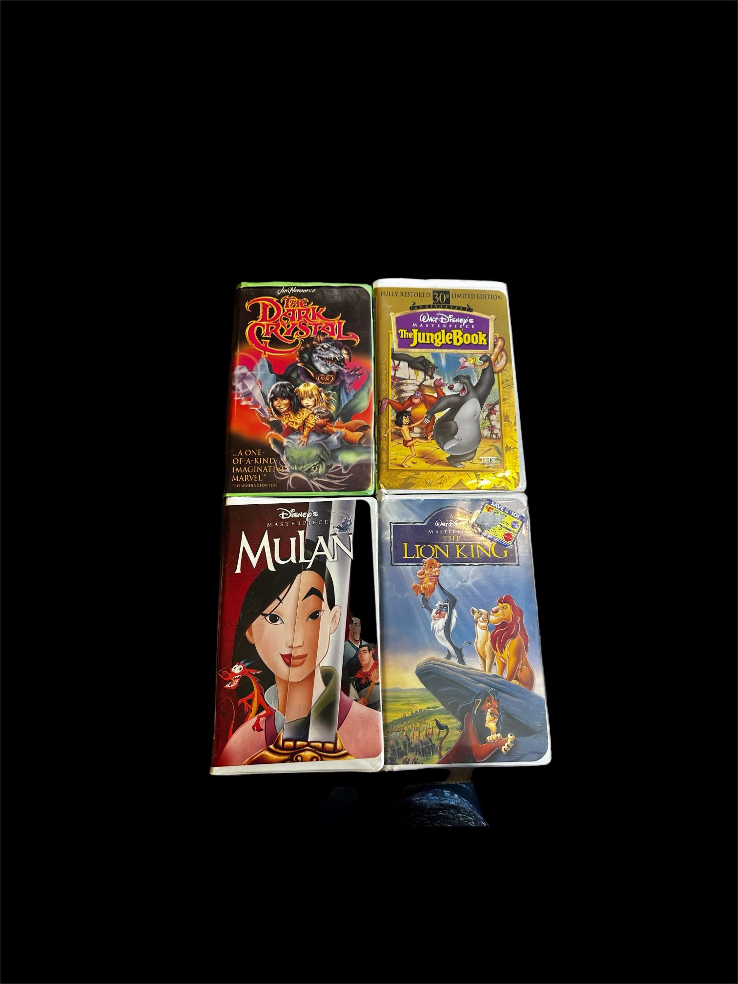 4 Vintage VHS Tapes- Lion King - Mulan- Jungle Book - Dark Crystal
