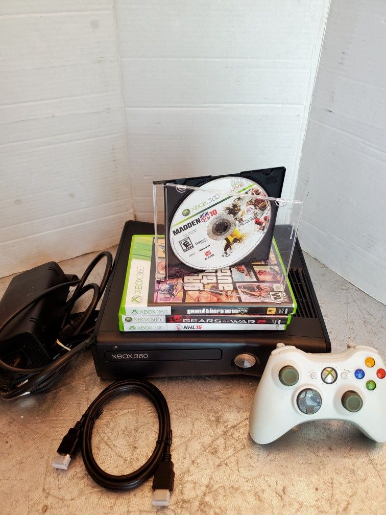 Xbox 360 Video Game System Bundle Theft Auto V
Madden football
NHL Hockey
Gears of War 2