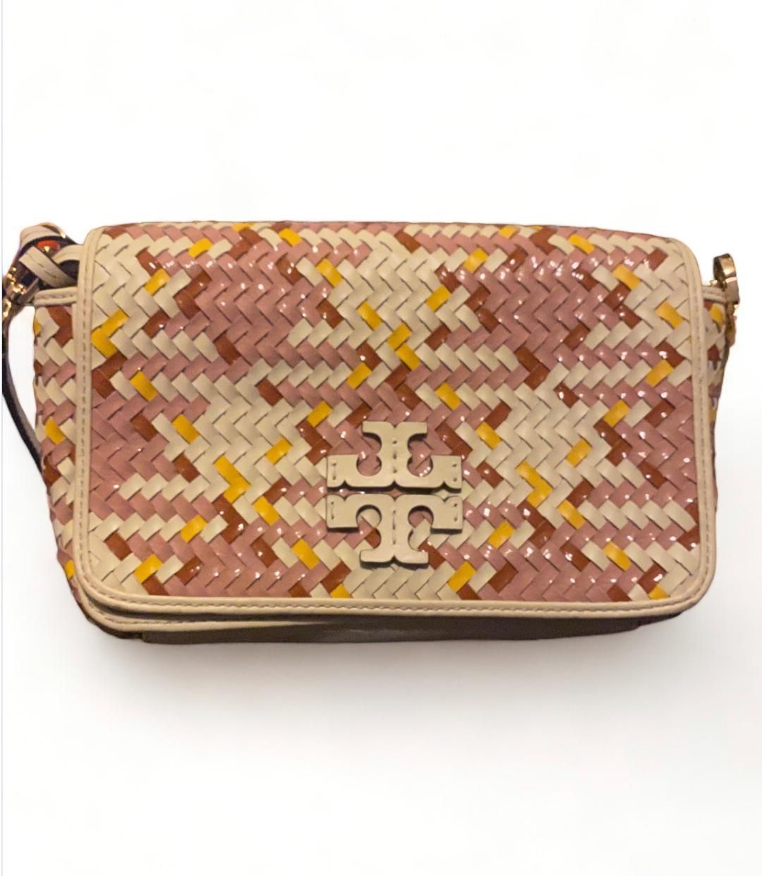 NWT-TORY BURCH THEA WOVEN MULTI MIN PINK/TAN Crossbody Strap- MSRP$595