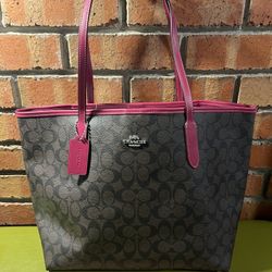 Cyber Monday Sale! Coach Signature City Tote -Brown/Bright Violet New