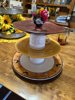 Handmade 3-Tier Rooster Farmhouse Plate Stand