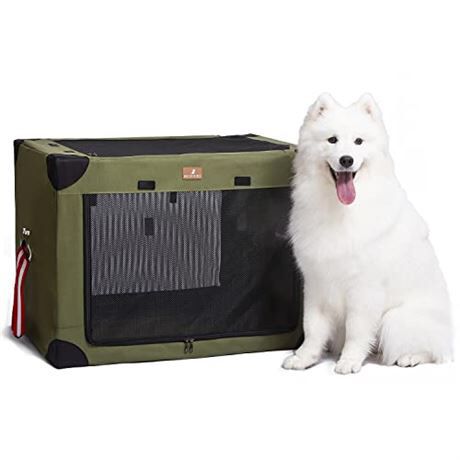 Portable Dog Crate, Soft Travel Pet Kennel Collapsible Dog Cage with Carrying Bag Suitable for Dogs and Cats Indoor and Outdoor (L) Army Green Large(3