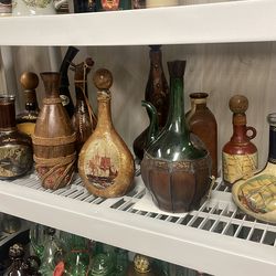Wooden and glass bottles