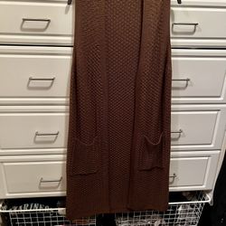 Brown Chunky Knit Open Front Long Vest With Pockets Size Large