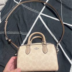 Coach Mini Rowan Crossbody in Signature Canvas Taupe/Sand/Silver
