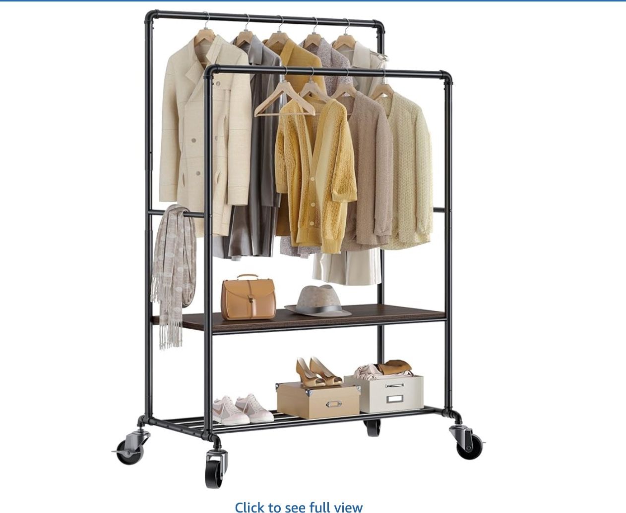 Industrial-Style Double-Bar Clothing Rack — Lightly Used, Fully Disassembled, Heavy-Duty (400 lbs Capacity)