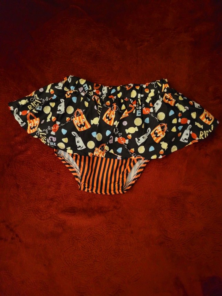NWT KIDS BABIES GIRLS TRICK OR TREAT BLOOMER SKIRT ORANGE SIZE 0-6 MONTHS